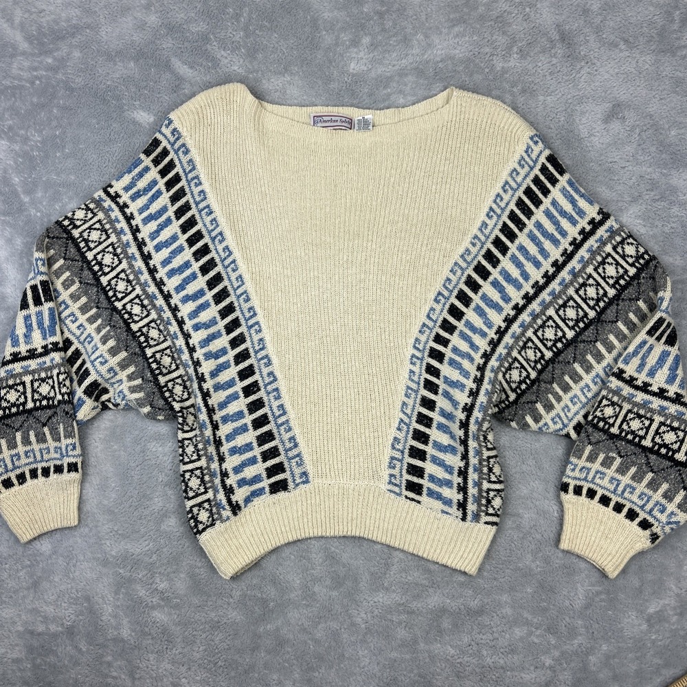 Vtg American Spirit Sweater Y2K Women‎ M Silk Angora Blend Boat Neck Batwing